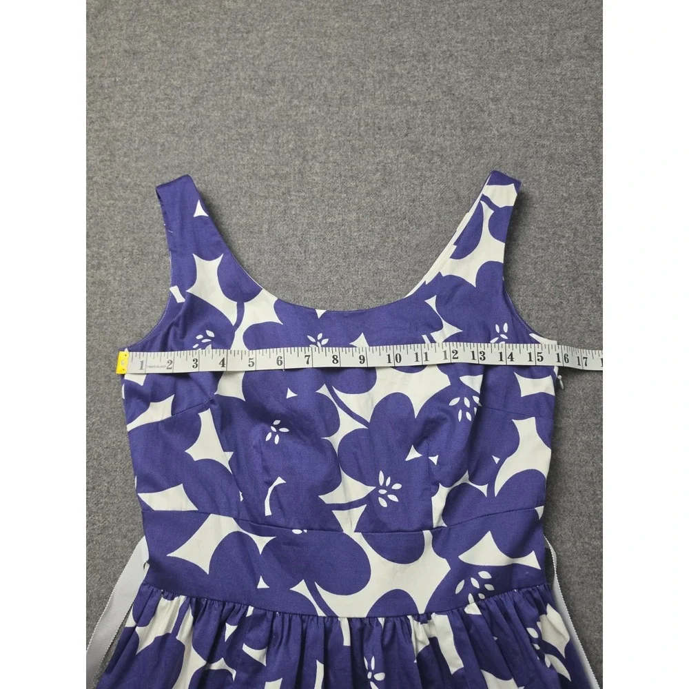 Boden Midi Fit & Flare Dress Womens 6R Blue White Purple Floral Lined Tie Waist